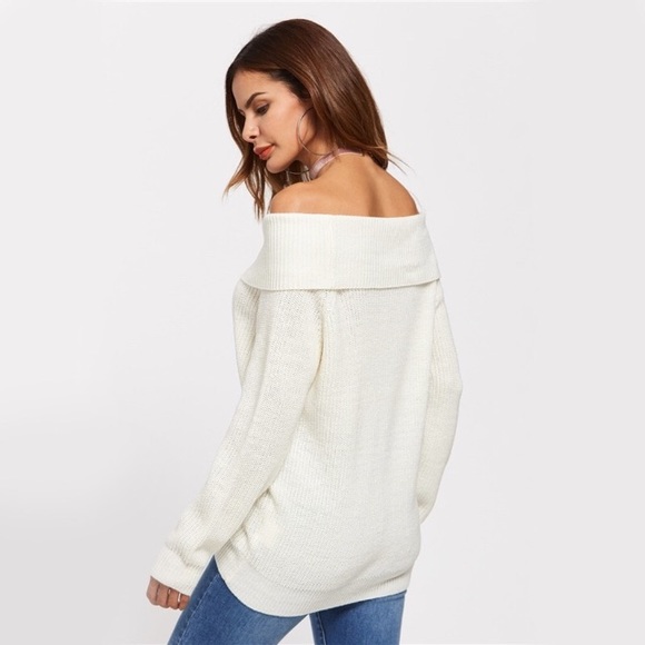 Chunky Knit Cowl Neck Slouchy Off Shoulder Sweater - Picture 4 of 8